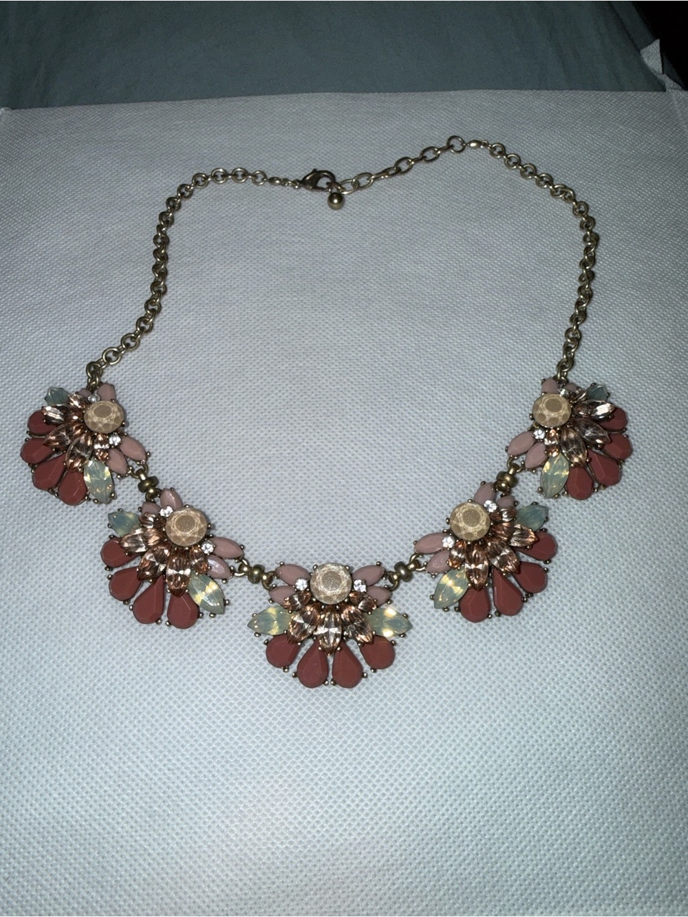 Gold Chain Pink and Rust Floral Statement Necklace